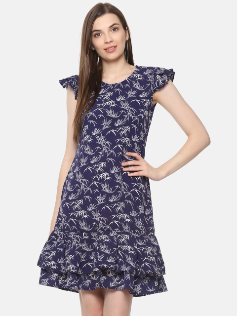 

Belle Fille Women Navy Blue & White Printed A-Line Dress