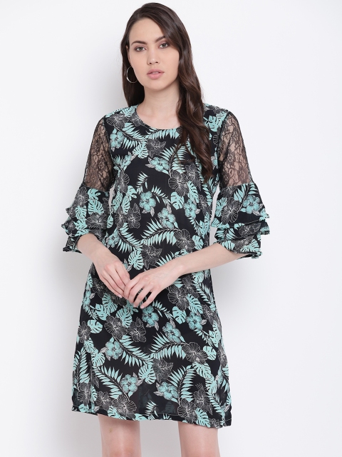 

Belle Fille Women Black & Blue Printed A-Line Dress