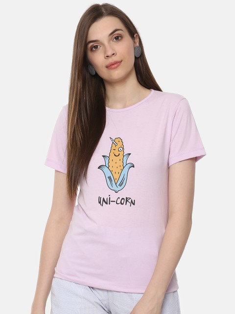

Belle Fille Women Lavender Printed Round Neck T-shirt