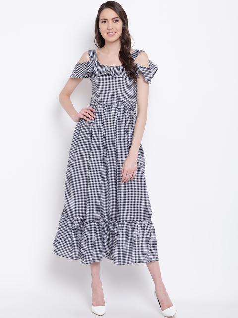 

Belle Fille Women Navy Blue & White Checked A-Line Dress