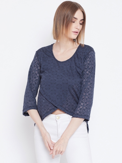 

Belle Fille Women Navy Blue Self Design High-Low Top