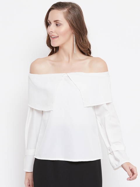 

Belle Fille Women White Solid Layered Bardot Top