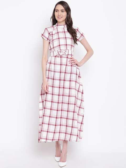 

Belle Fille Women White & Red Checked Maxi Dress