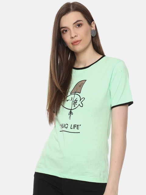 

Belle Fille Women Green Printed Round Neck T-shirt