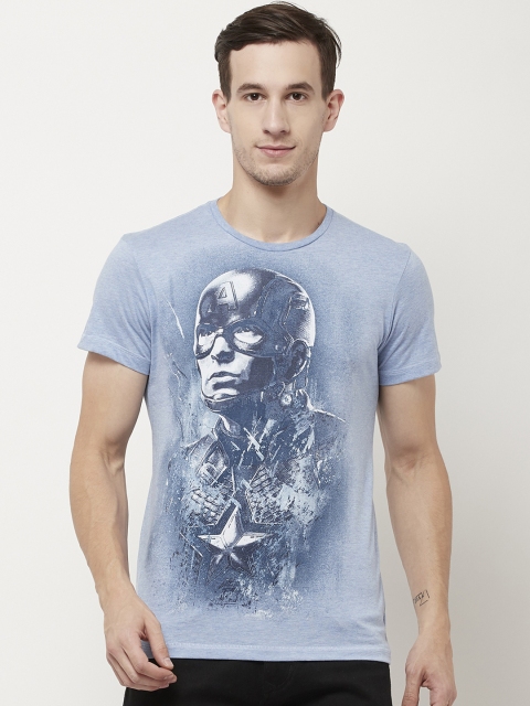 

Free Authority Men Blue Captain America Printed Round Neck Pure Cotton T-shirt