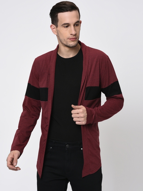 

Rigo Men Maroon & Black Self Design Open Front Shrug