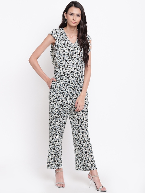 

Belle Fille Off-White & Blue Printed Basic Jumpsuit