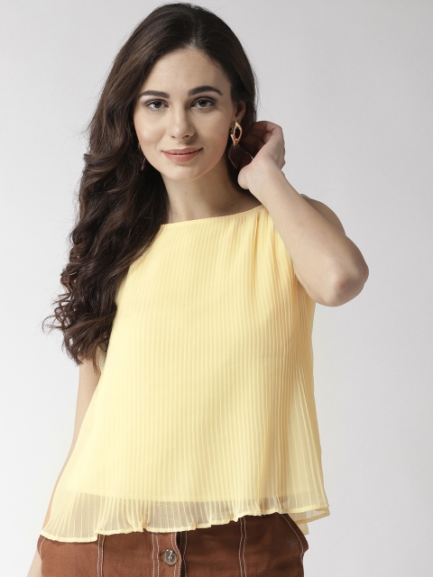 

MISH Women Yellow Solid Accordion Pleat A-Line Top