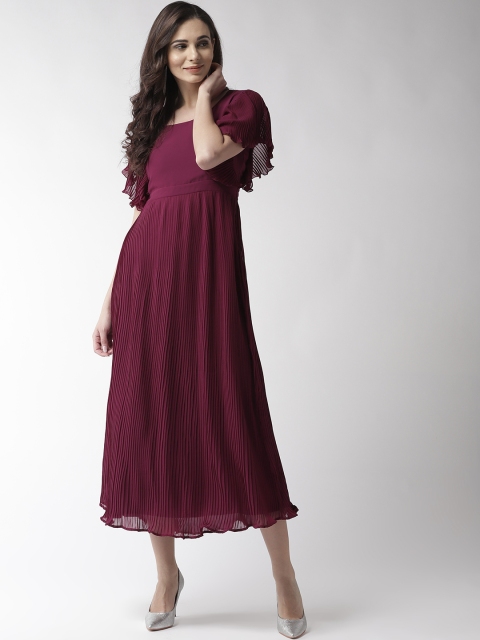 

MISH Women Burgundy Solid Midi Fit & Flare Dress