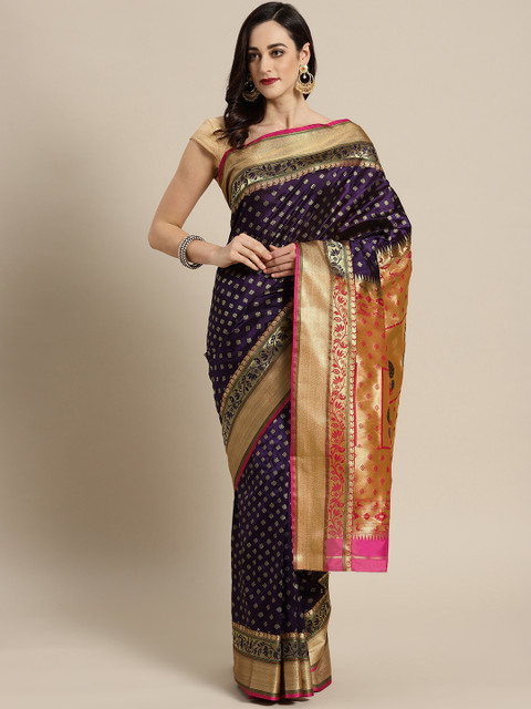 

Ishin Purple & Red Zari Woven Design Mysore Silk Saree