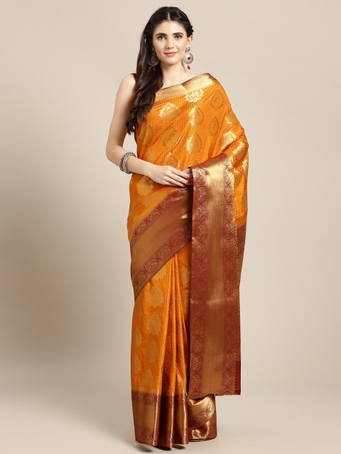 

Ishin Orange Poly Silk Embroidered Mysore Silk Saree