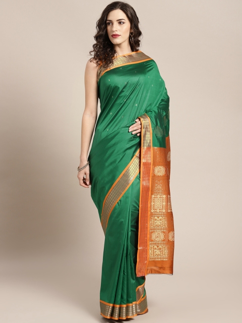 

Ishin Green & Mustard Yellow Poly Silk Woven Design Mysore Silk Saree