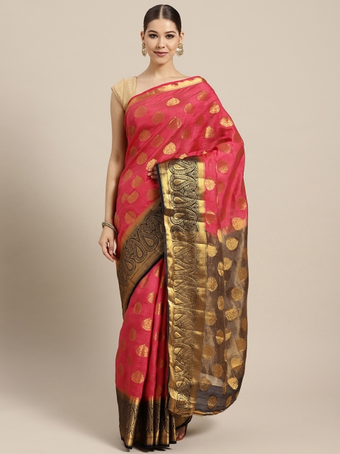 

Ishin Pink & Golden Poly Silk Woven Design Mysore Silk Saree