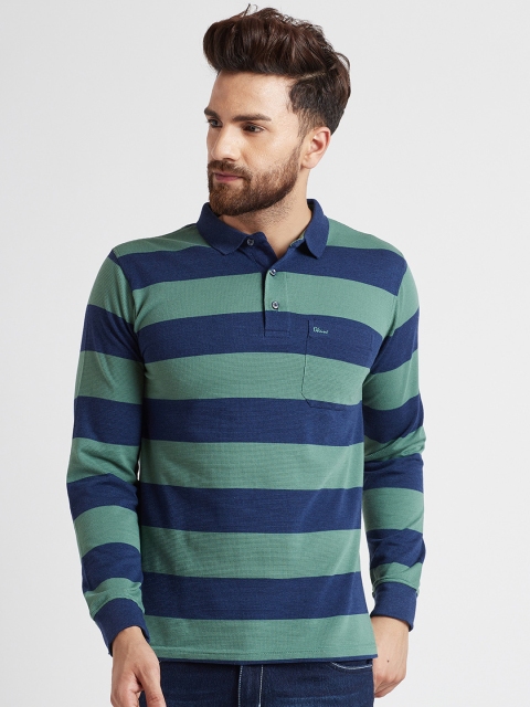 

Okane Men Green Striped Polo Collar T-shirt