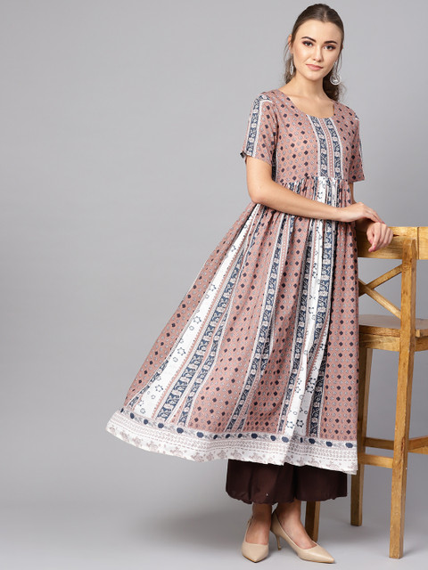 

Ives Women Dusty Pink & White Printed Anarkali Kurta