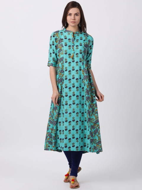 

Alena Women Sea Green Printed A-Line Kurta