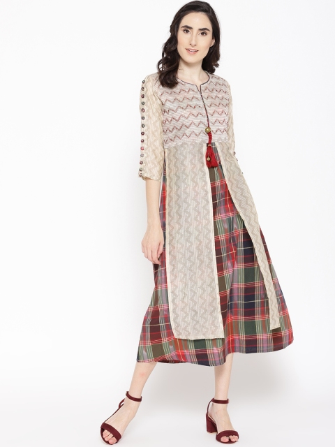 

Sringam Women Beige Printed Layered A-Line Dress