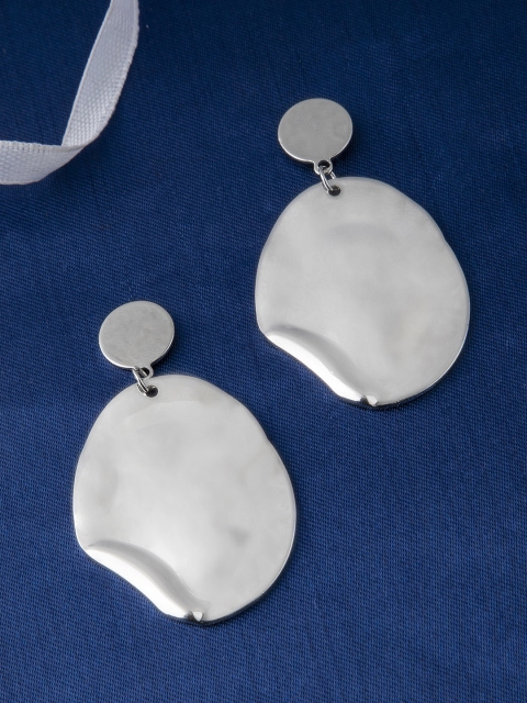 

Rubans Silver-Toned & White Oval Drop Earrings