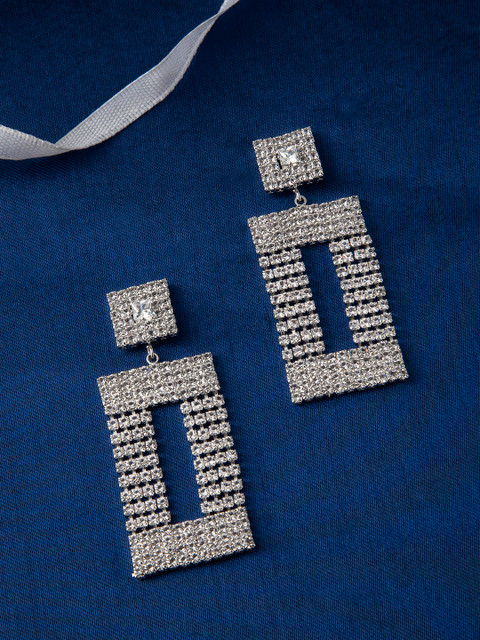 

Rubans Silver-Toned & White Square Drop Earrings