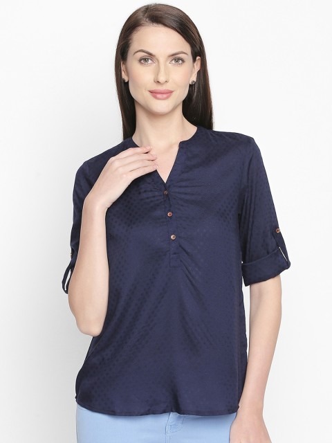 

Honey by Pantaloons Women Navy Blue Solid Shirt Style Top