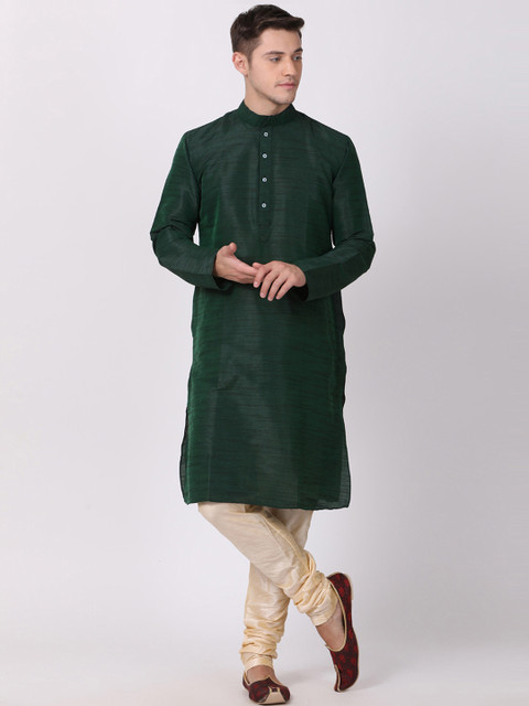 

TABARD Men Green Solid Straight Kurta