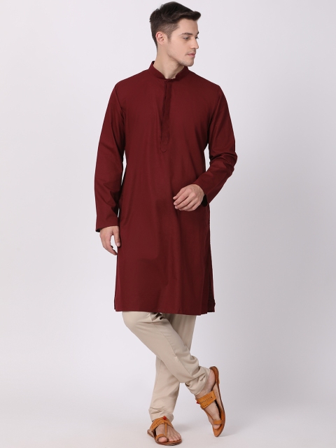 

TABARD Men Maroon Solid Straight Kurta