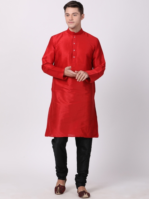 

TABARD Men Red Solid Straight Kurta
