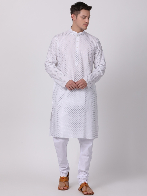 

TABARD Men White & Blue Solid Straight Kurta