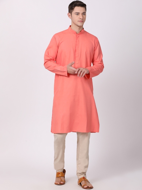 

TABARD Men Pink Solid Straight Kurta