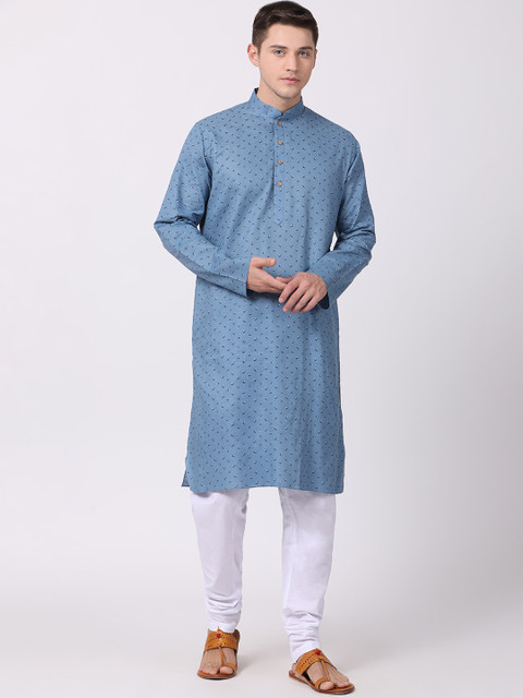 

TABARD Men Blue Printed Straight Kurta