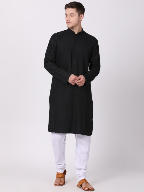 

TABARD Men Black Solid Straight Kurta