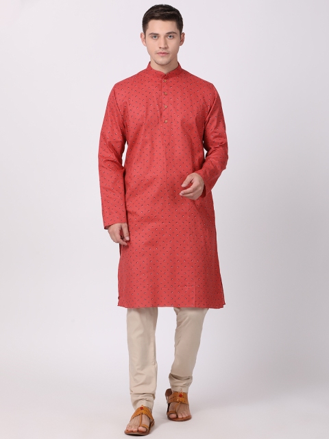 

TABARD Men Red Printed Straight Kurta