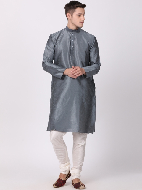 

TABARD Men Silver-Coloured Solid Straight Kurta