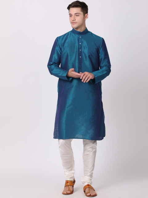 

TABARD Men Teal Blue Solid Straight Kurta