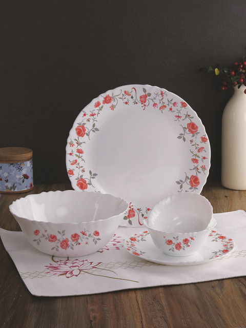 

Cello White Printed 19-piece Opalware Dinner Set