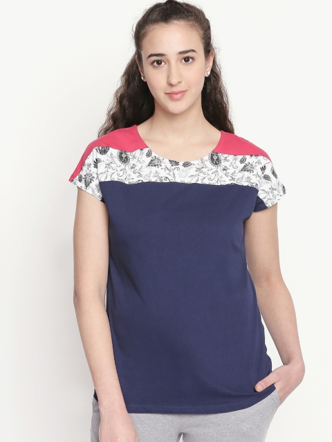 

Ajile by Pantaloons Women Navy Blue Printed Pure Cotton Top
