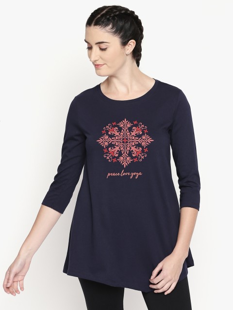 

Ajile by Pantaloons Women Navy Blue Printed A-Line Pure Cotton Top