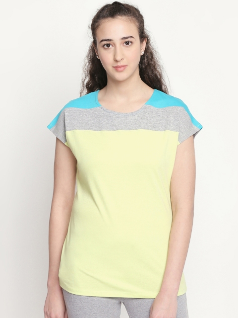 

Ajile by Pantaloons Women Yellow & Grey Colourblocked Pure Cotton Top