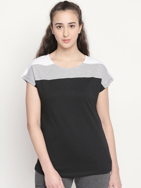 

Ajile by Pantaloons Women Black & Grey Colourblocked Pure Cotton Top
