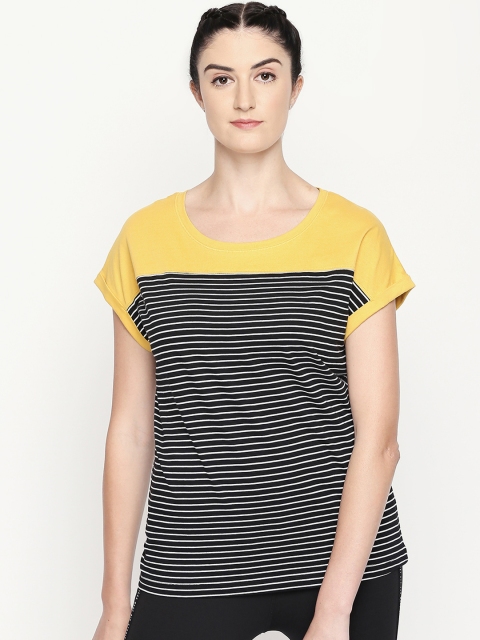

Ajile by Pantaloons Women Mustard Yellow & Black Striped Pure Cotton Top