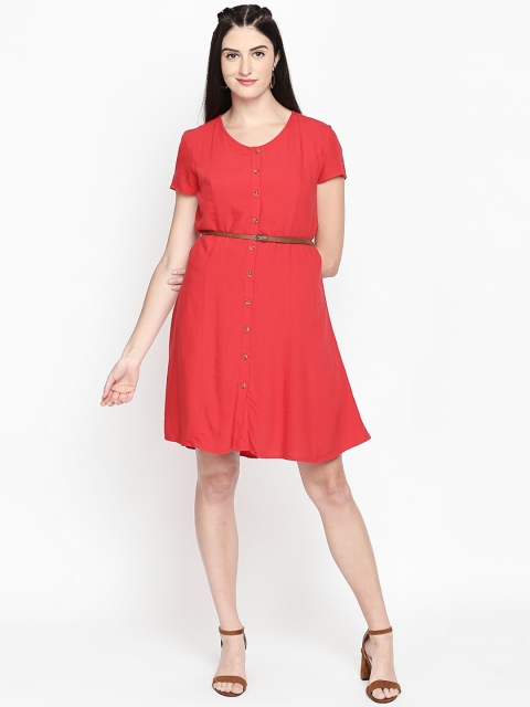 

Honey by Pantaloons Women Red Solid Fit and Flare Dress