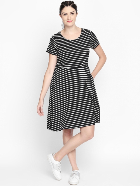 

Honey by Pantaloons Women Black Striped Fit and Flare Dress