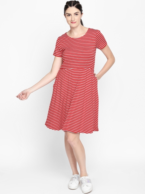 

Honey by Pantaloons Women Red Striped Fit and Flare Dress