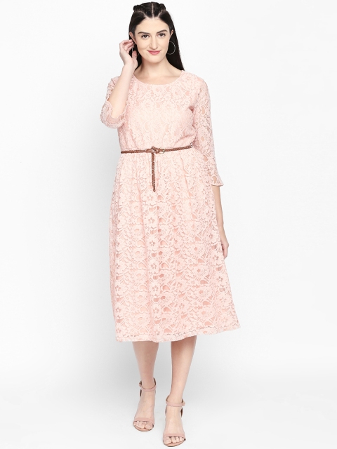 

Honey by Pantaloons Women Pink Self Design Fit and Flare Dress