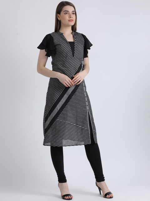 

Kira Women Black & Grey Striped Straight Kurta