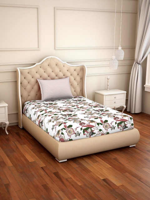 

SPACES White Floral 144 TC Cotton 1 Single Bedsheet with 1 Pillow Covers