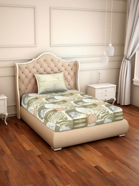 

SPACES Green Floral 144 TC Cotton 1 Single Bedsheet with 1 Pillow Covers