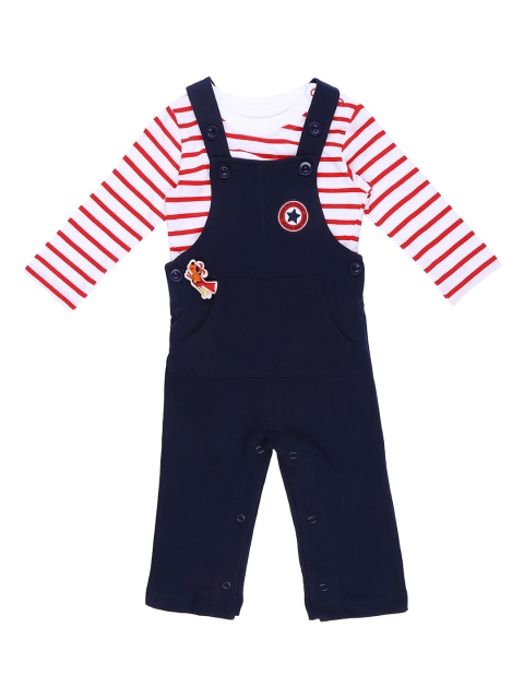 

Pantaloons Baby Boys White & Red Striped T-shirt with Dungrees