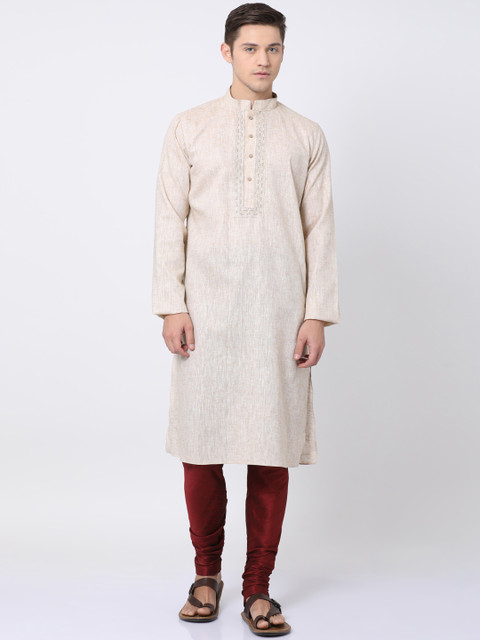 

TABARD Men Beige Woven Design Straight Kurta