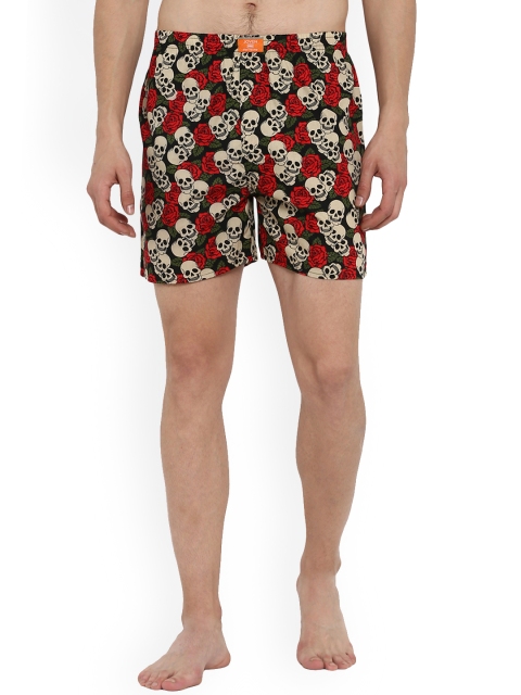 JOVEN Mens Multicolored Printed Woven Boxer, Black